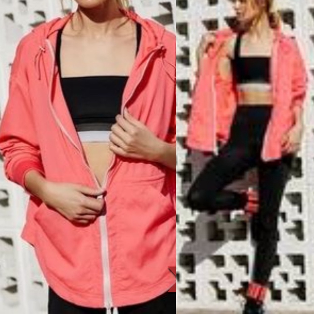 NWT Free People Jacket Run Wild Hooded Jacket Pink Size XS Full Zip Athleisure